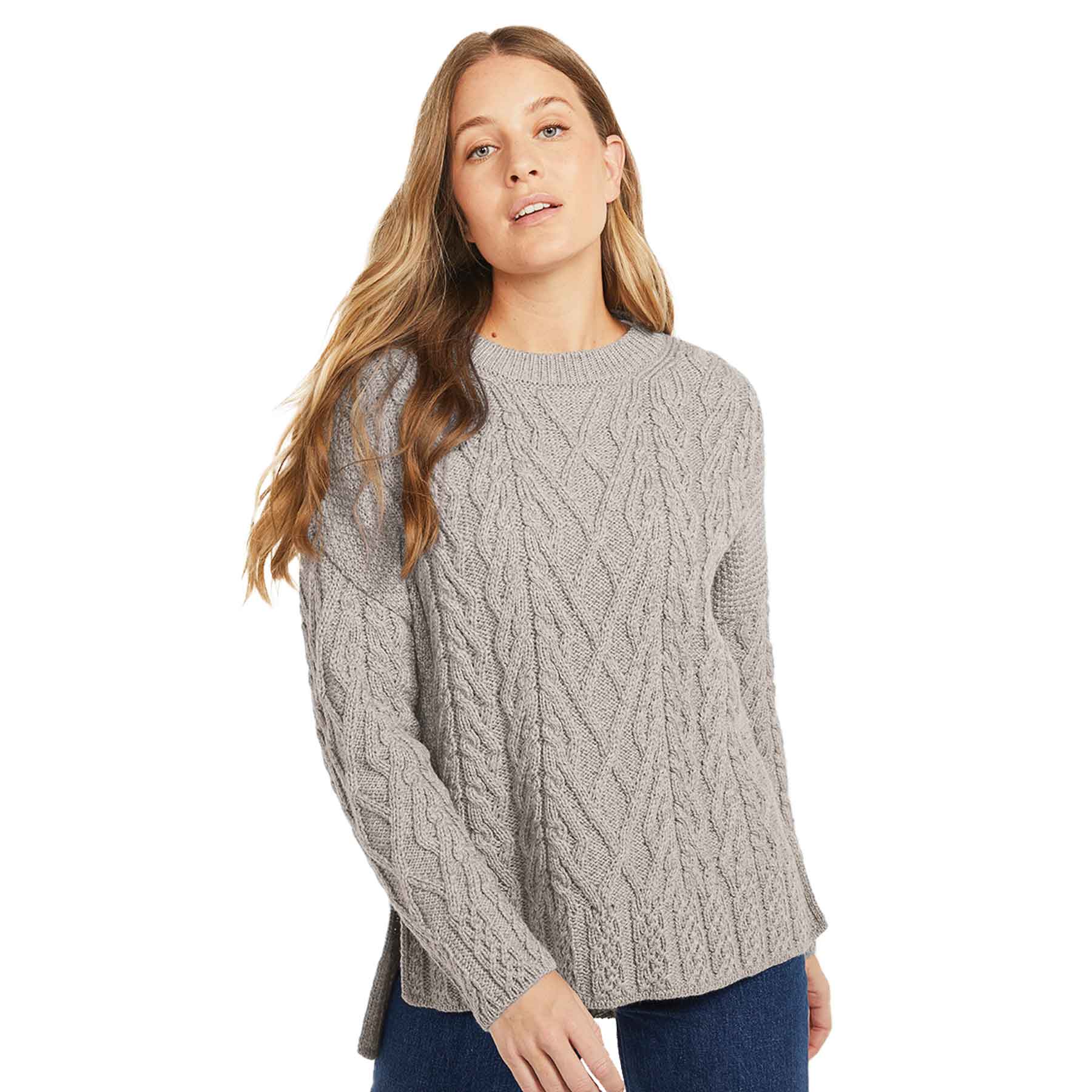 Aran Knit Vented Trellis Sweater Oatmeal Creative Irish Ts