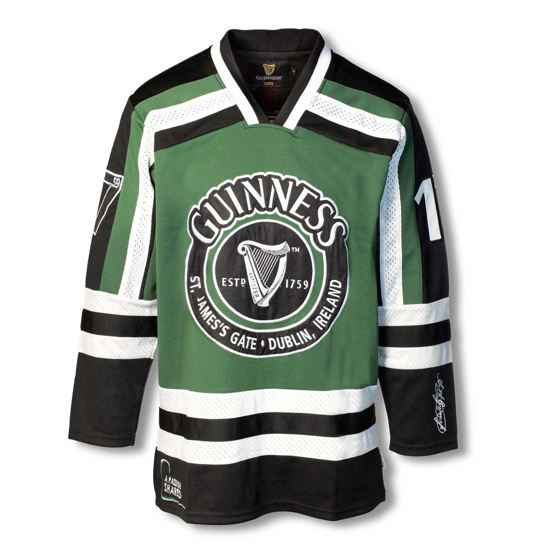 Guinness Green and White Men's Hockey Jersey Large