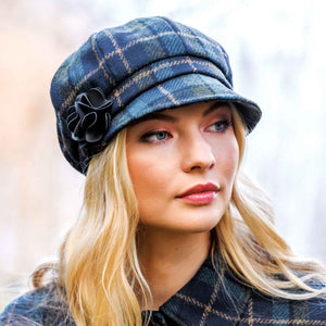 Women's Blue Plaid Newsboy Hat - Creative Irish Gifts