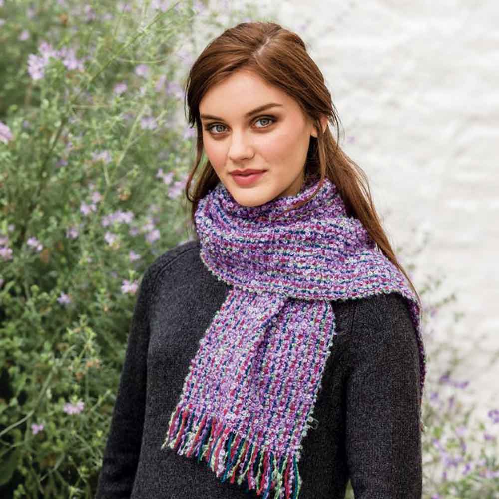 Mucros Weavers Mohair Viscose Scarf- Purple Stripe