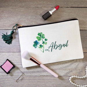 Personalized Shamrocks Makeup Bag with Green Tassel