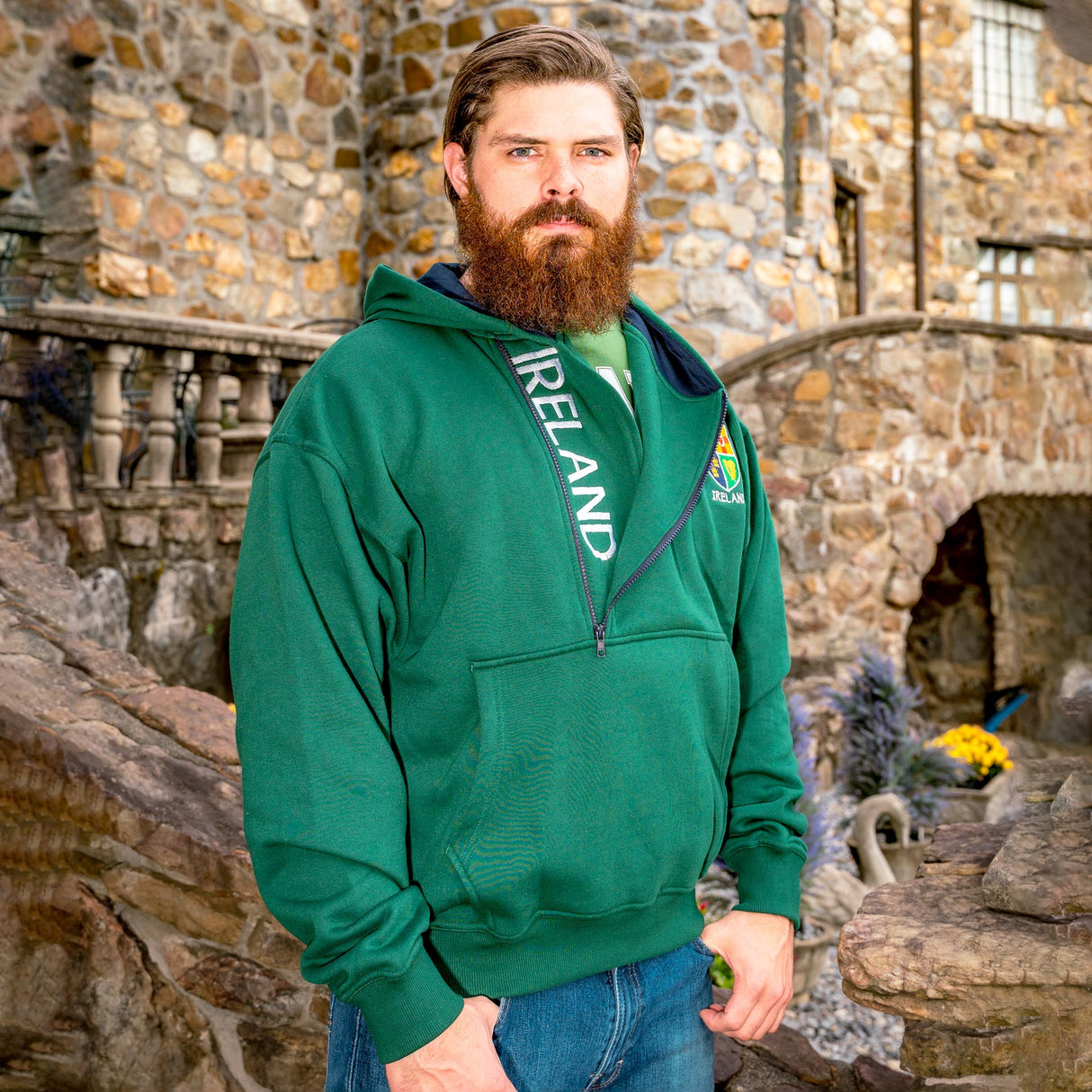 Ireland Half Zip Hoodie, Green