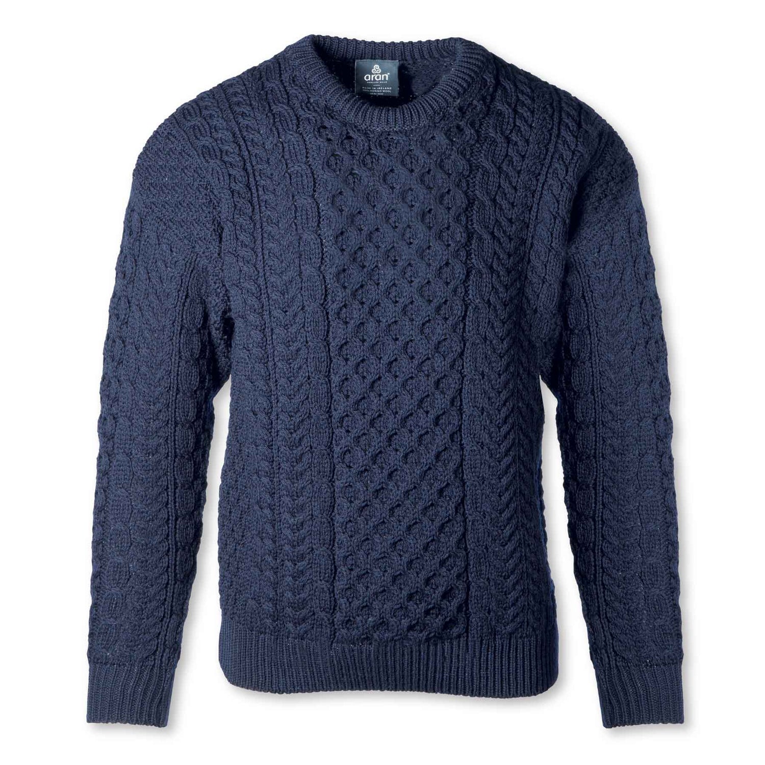 Aran Knit Crewneck Sweater- Navy – Creative Irish Gifts