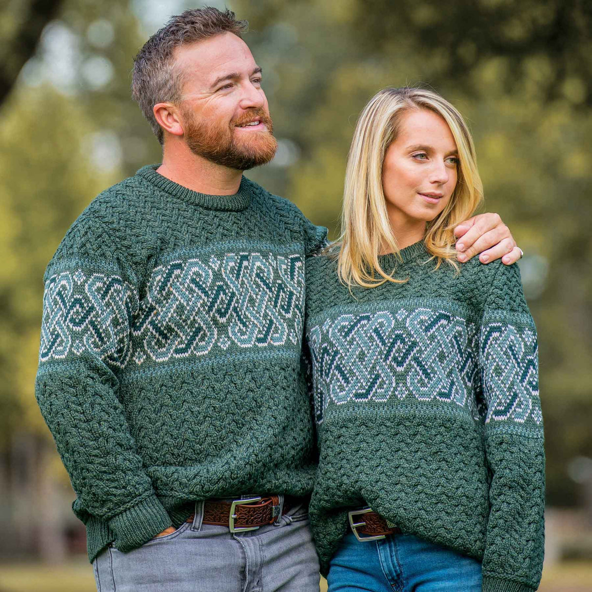 Aran Knit Sweater with Celtic Knotwork- Green