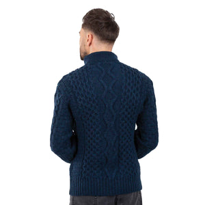 Men's Shawl Collar Fisherman Sweater, Ocean Blue