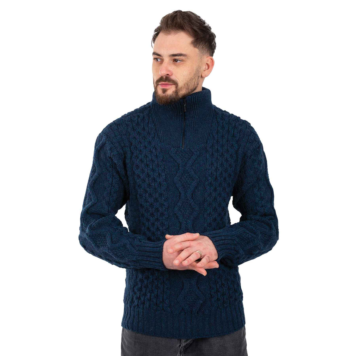 Men's Shawl Collar Fisherman Sweater, Ocean Blue