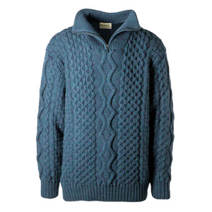 Men's Shawl Collar Fisherman Sweater, Ocean Blue