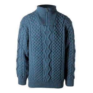 Men's Shawl Collar Fisherman Sweater, Ocean Blue