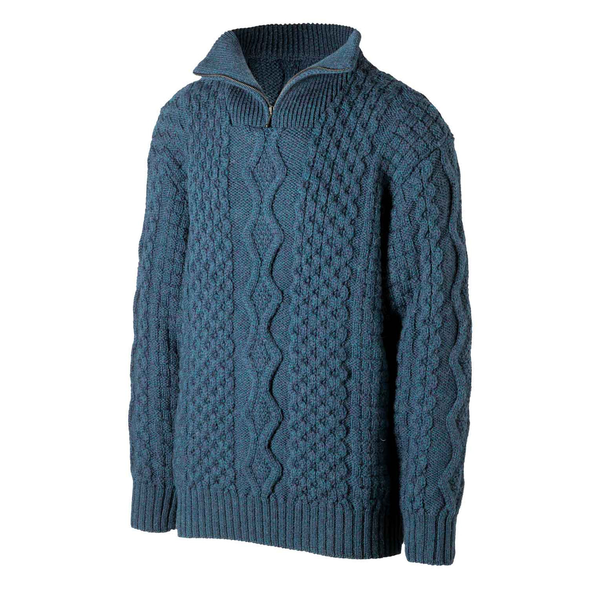 Men's Shawl Collar Fisherman Sweater, Ocean Blue