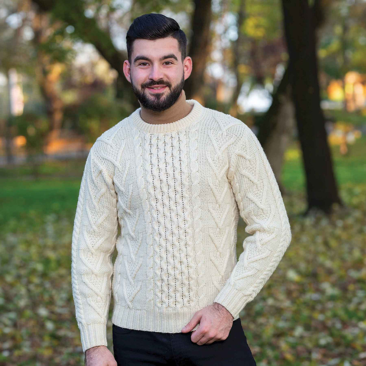 Men's Merino Aran Sweater, Natural