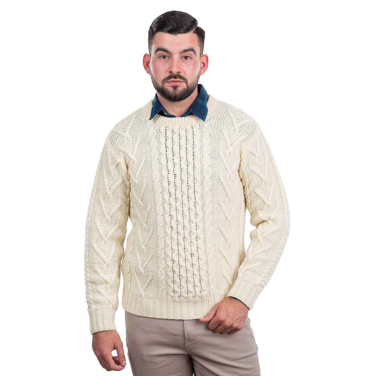 Men's Merino Aran Sweater, Natural