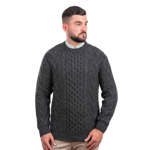 Men's Merino Aran Sweater, Charcoal