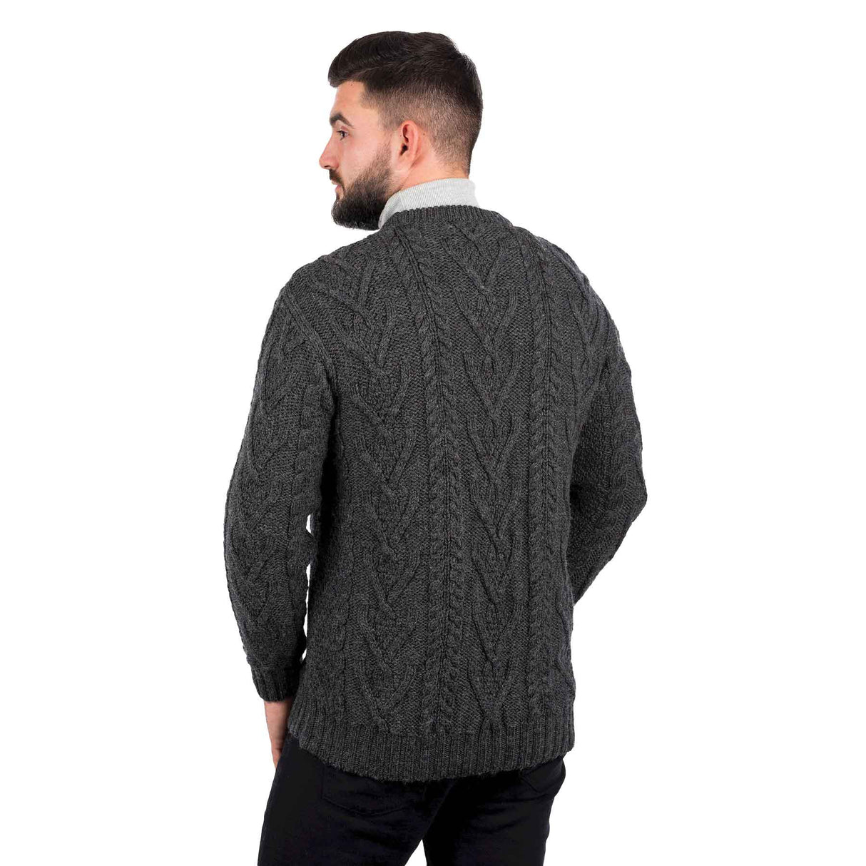 Men's Merino Aran Sweater, Charcoal