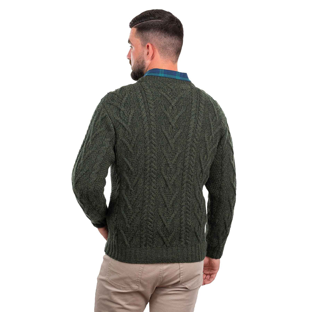 Men's Merino Aran Sweater, Army Green