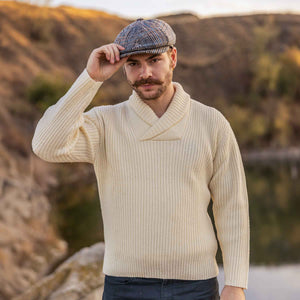 Men's Shawl Collar Fisherman Sweater, Natural