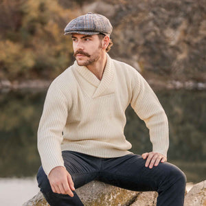 Men's Shawl Collar Fisherman Sweater, Natural