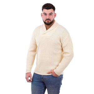 Men's Shawl Collar Fisherman Sweater, Natural