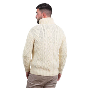 Men's Zip Neck Fisherman Sweater, Natural