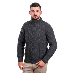 Men's Zip Neck Fisherman Sweater, Charcoal