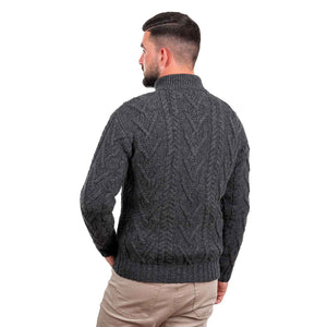 Men's Zip Neck Fisherman Sweater, Charcoal