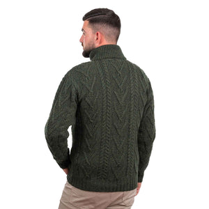 Men's Zip Neck Fisherman Sweater, Army Green