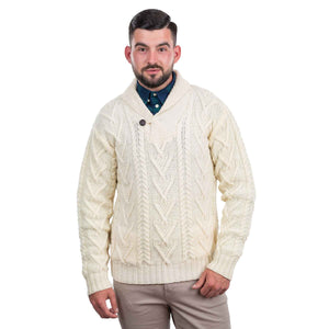 Men's Shawl Collar Single Button Sweater, Natural