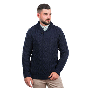 Men's Shawl Collar Single Button Sweater, Navy