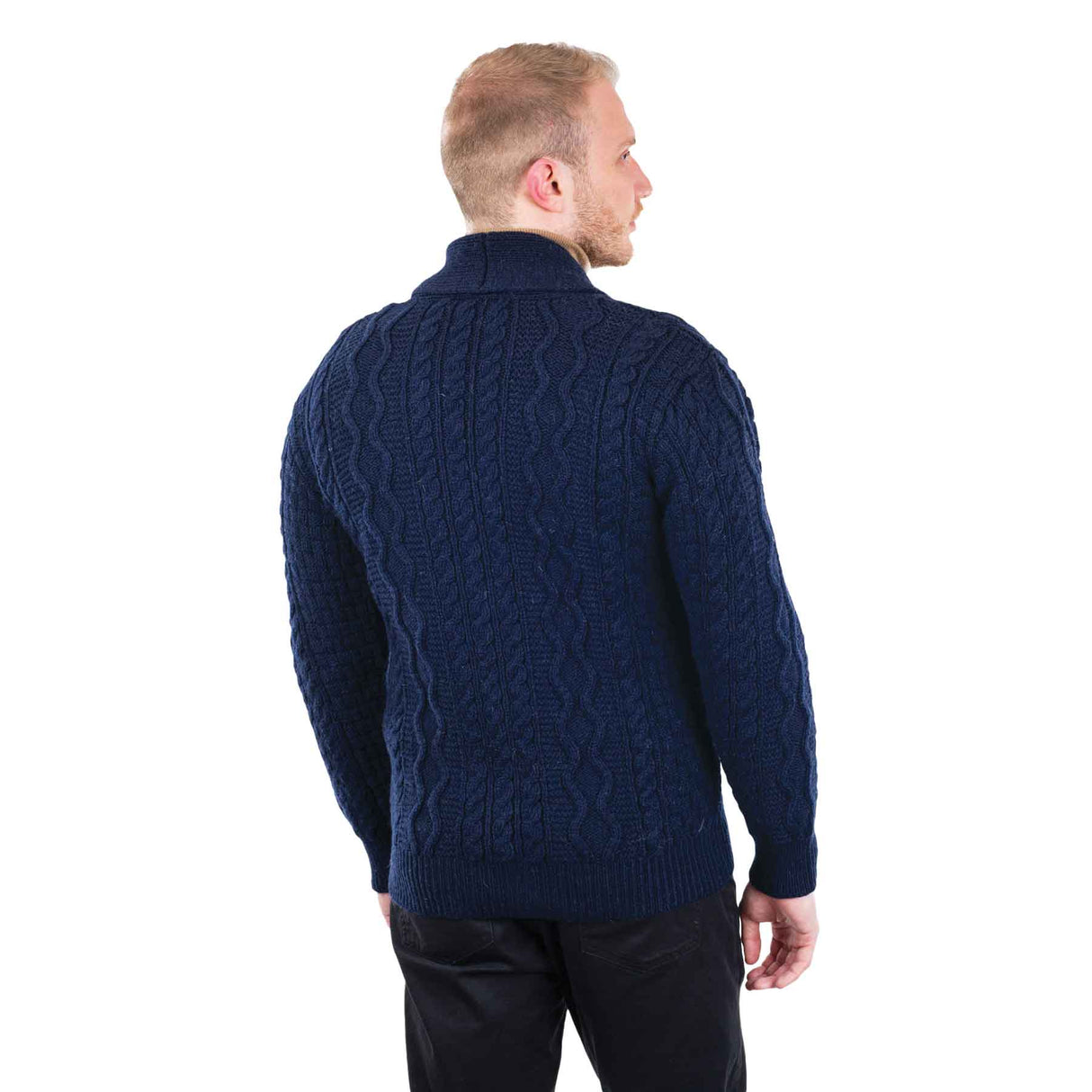 Men's Shawl Neck Zipper Knit Cardigan, Navy