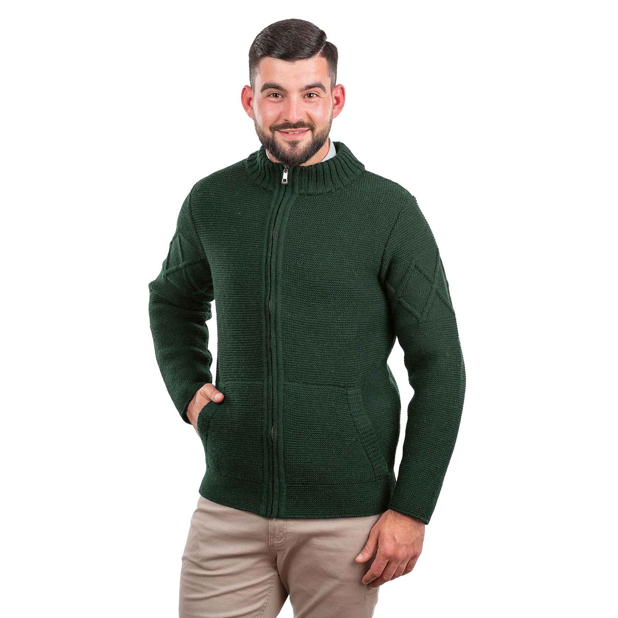 Men's Full Zip Cable Knit Cardigan, Army Green