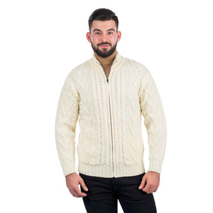 Men's Zipper Knit Cardigan, Natural