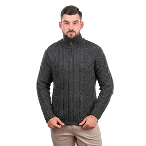 Men's Zipper Knit Cardigan, Charcoal