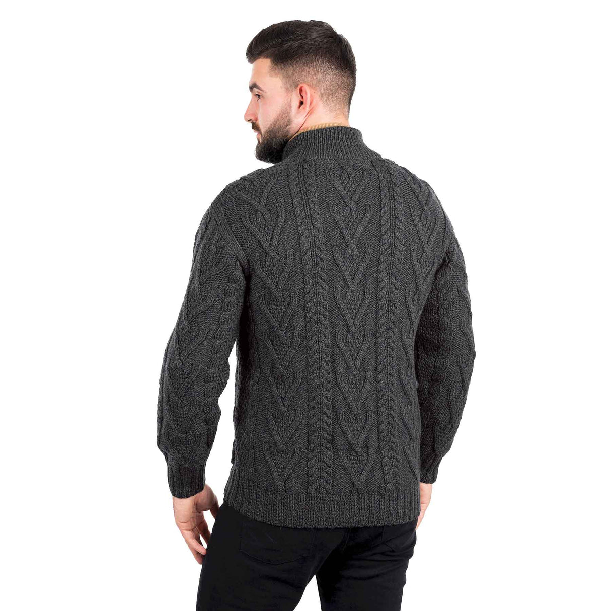 Men's Zipper Knit Cardigan, Charcoal