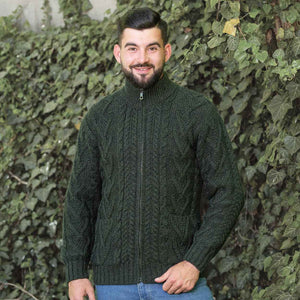 Men's Zipper Knit Cardigan, Army Green