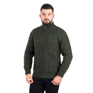 Men's Zipper Knit Cardigan, Army Green