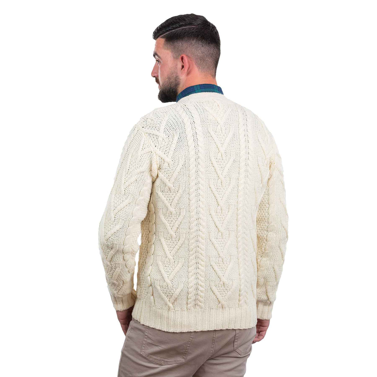 Men's V-Neck Cable Cardigan, Natural