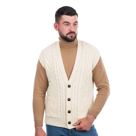 Men's Aran Knit Vest, Natural