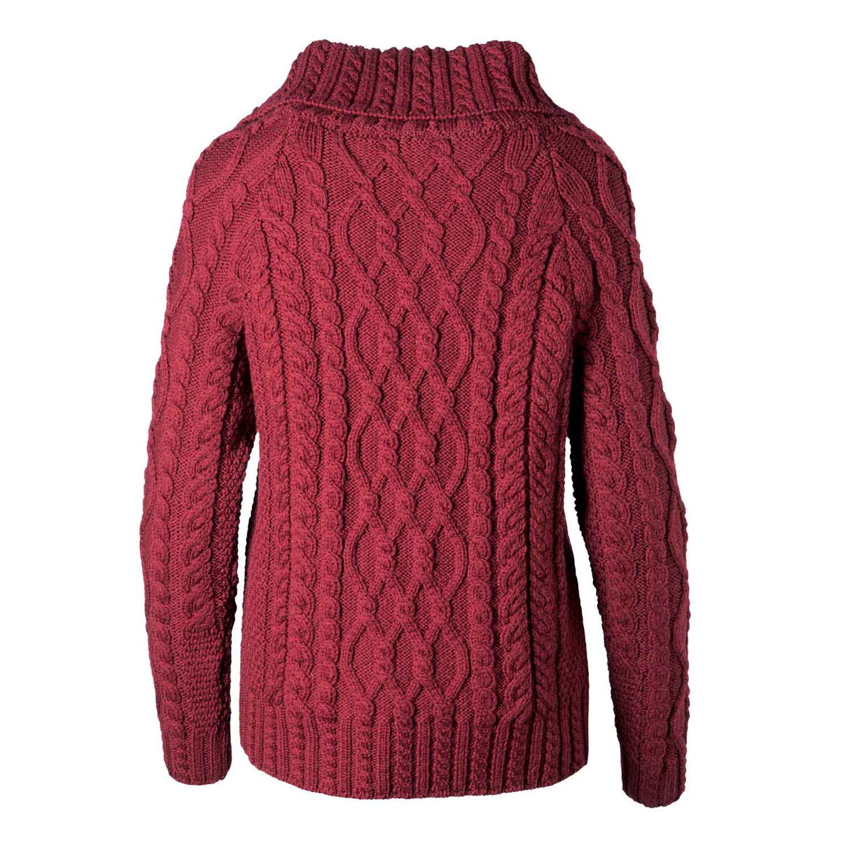 Women's Zipper Neck Aran Knit Sweater, Wine