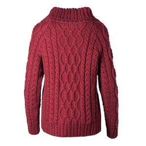 Women's Zipper Neck Aran Knit Sweater, Wine