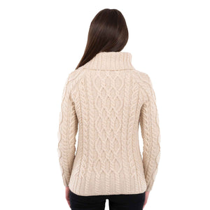 Women's Zipper Neck Aran Knit Sweater, Parsnip