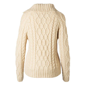 Women's Zipper Neck Aran Knit Sweater, Parsnip