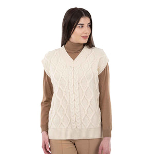 Women's Oversized Aran Knit Cable Vest, Natural