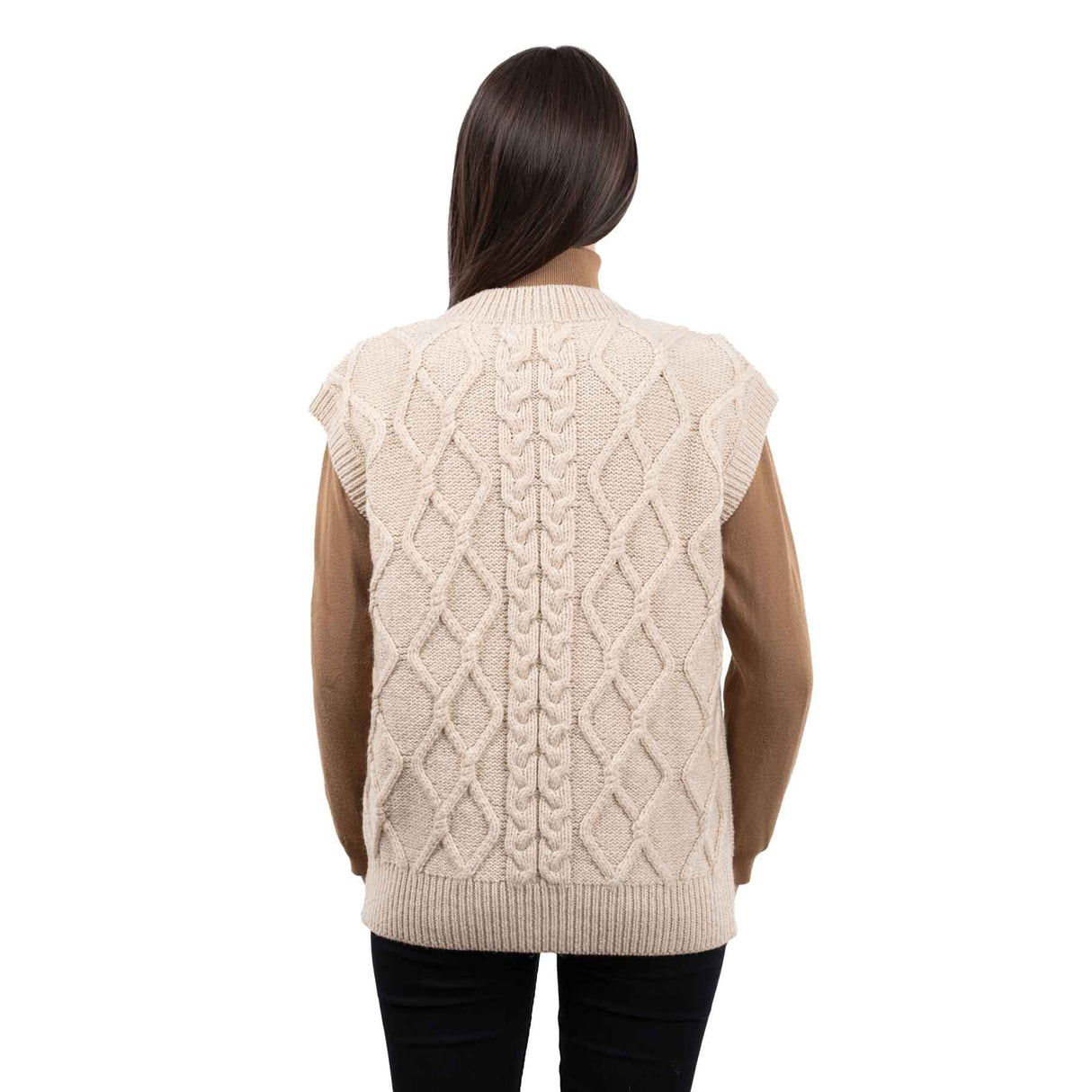 Women's Oversized Aran Knit Cable Vest, Parsnip