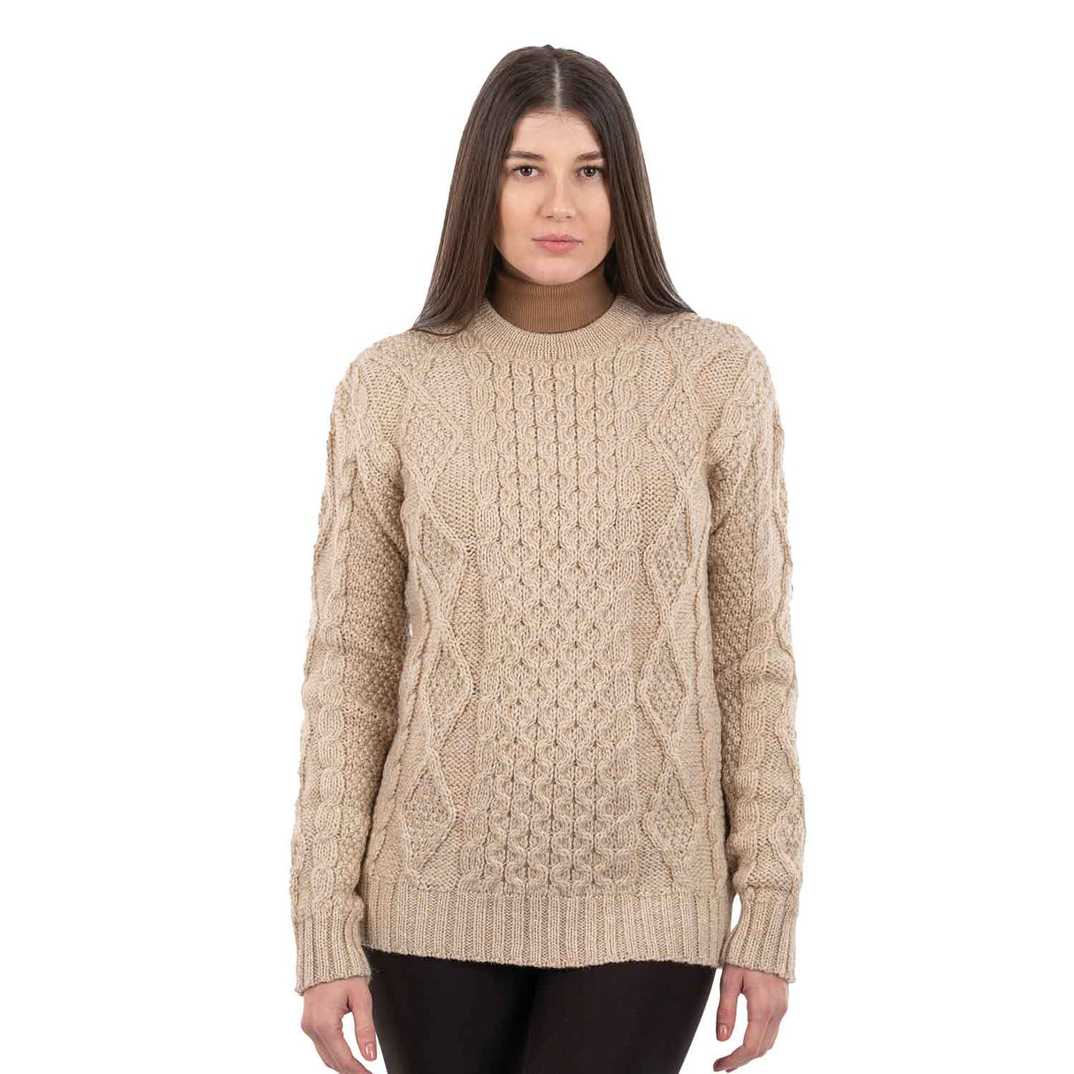 Women's Cable Aran Knit Fisherman Sweater, Parnsip