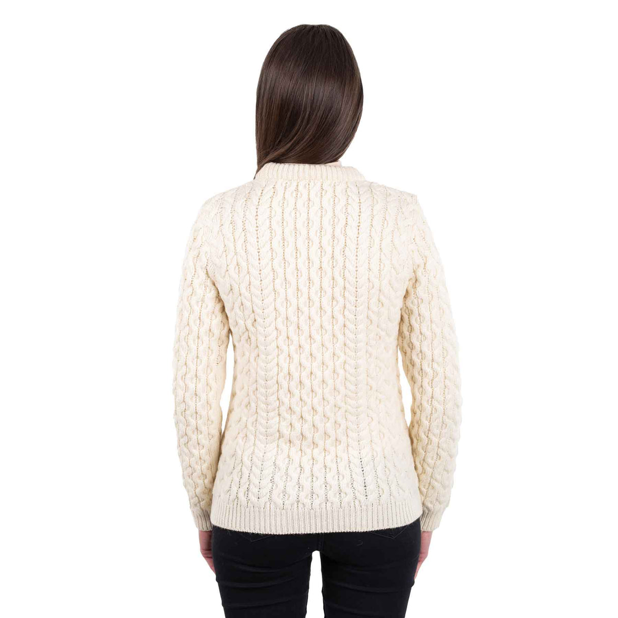 Women's Aran Knit Side Button Sweater, Natural