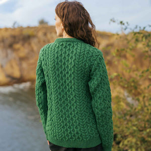 Women's Aran Knit Side Button Sweater, Green