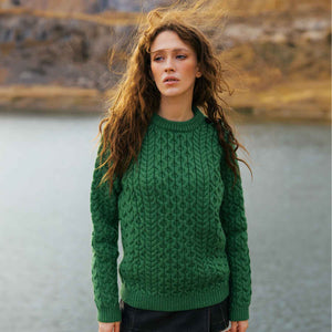 Women's Aran Knit Side Button Sweater, Green