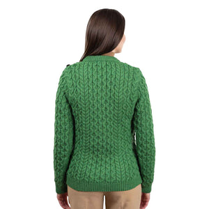 Women's Aran Knit Side Button Sweater, Green