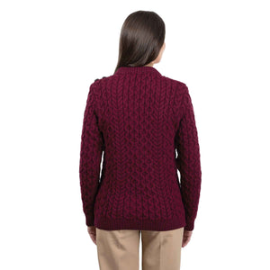 Women's Aran Knit Side Button Sweater, Wine