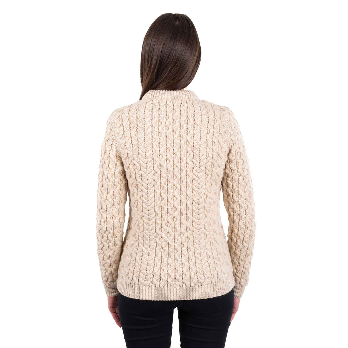 Women's Aran Knit Side Button Sweater, Parsnip