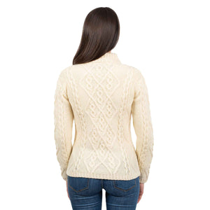 Women's Aran Cable Knit Sweater, Natural